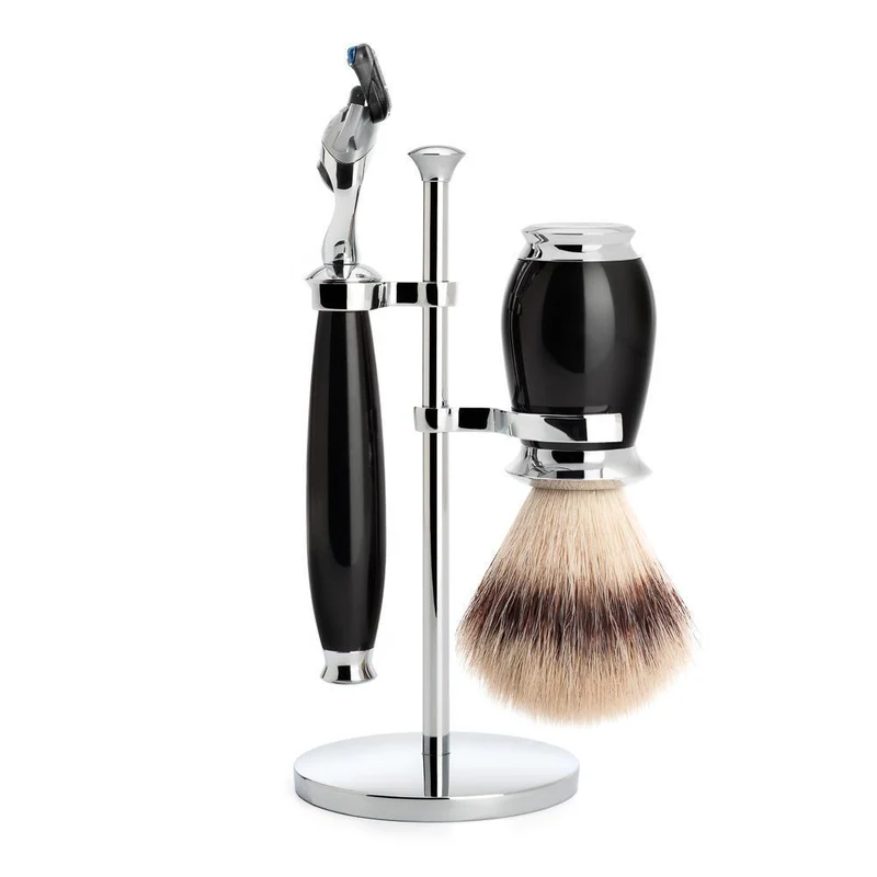 MÜHLE PURIST 3 Pc. Shaving Set, Silvertip Fibre® Brush & Gillette® Fusion™ Razor, Black