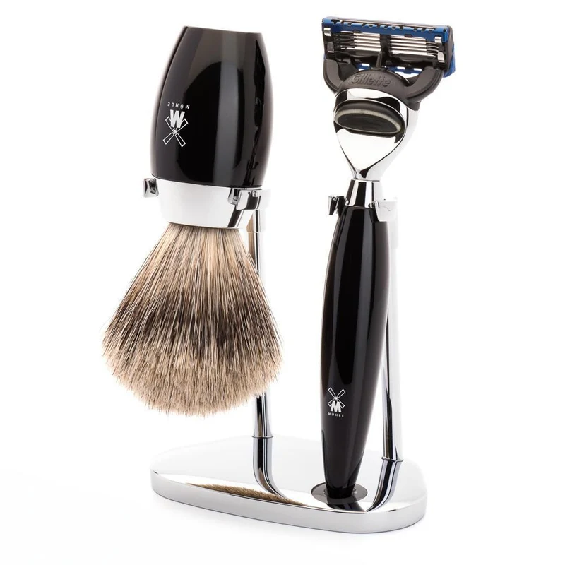 MÜHLE KOSMO 3 Pc. Shaving Set, Fine Badger Brush & Gillette® Fusion™ Razor, Black