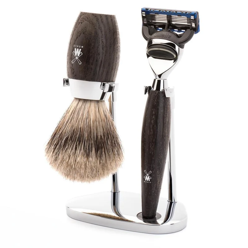 MÜHLE KOSMO 3 Pc. Shaving Set, Fine Badger Brush & Gillette® Fusion™ Razor, Bog Oak
