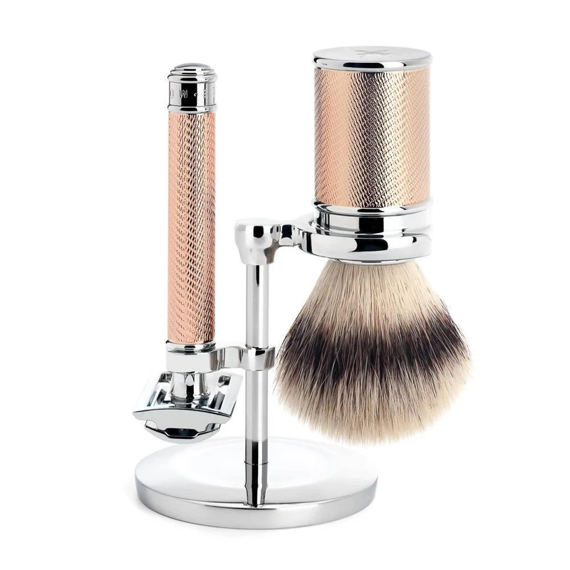 MÜHLE TRADITIONAL 3 Pc. Shaving Set, Silvertip Fibre® Brush & Safety Razor, Rose Gold-Plated Metal