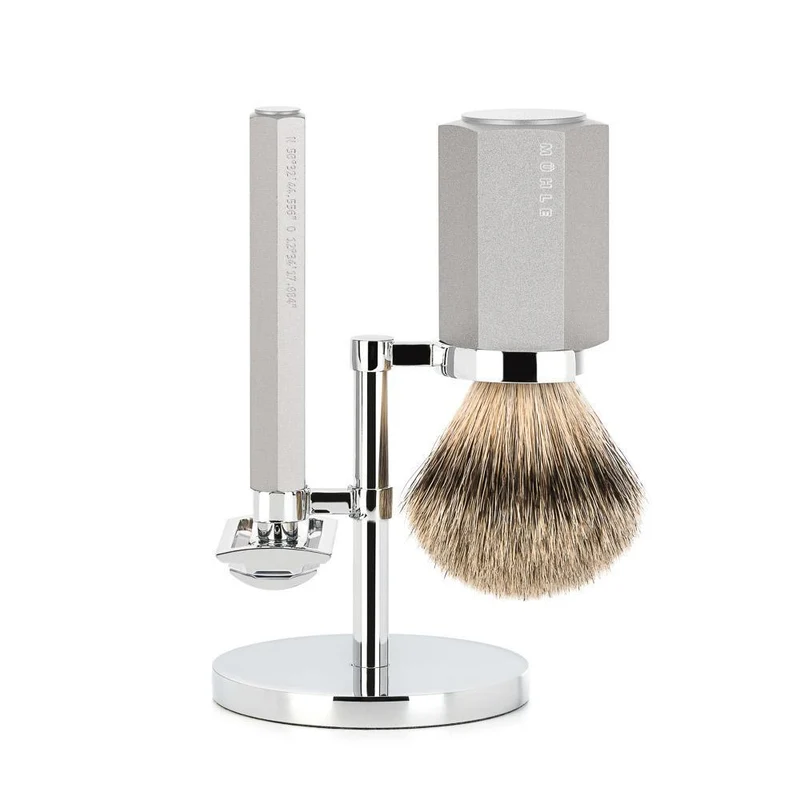 MÜHLE HEXAGON 3 Pc. Shaving Set, Silvertip Badger Brush & Safety Razor, Pure