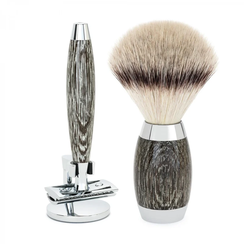MÜHLE EDITION 3 Pc. Shaving Set, Silvertip Fibre® Brush & Safety Razor, Ancient Oak & Silver