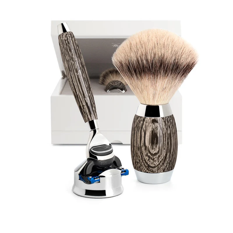 MÜHLE EDITION 3 Pc. Shaving Set, Silvertip Fibre® Brush & Gillette® Fusion™ Razor, Ancient Oak & Sterling Silver