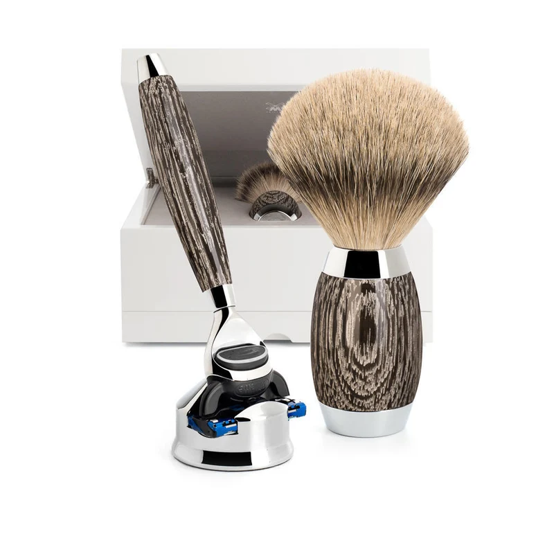MÜHLE EDITION 3 Pc. Shaving Set, Silvertip Badger Brush & Gillette® Fusion™ Razor, Ancient Oak & Sterling Silver