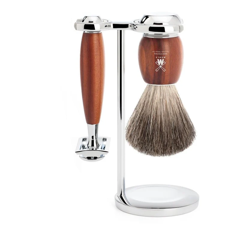 MÜHLE VIVO 3 Pc. Shaving Set, Pure Badger Brush & Safety Razor, Plum Tree