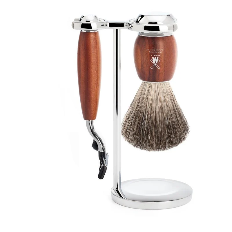 MÜHLE VIVO 3 Pc. Shaving Set, Pure Badger Brush & Gillette® Mach3® Razor, Plum Tree