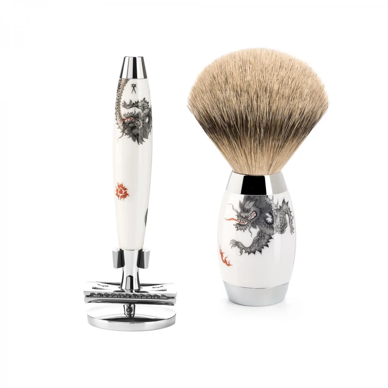 MÜHLE EDITION 3 Pc. Shaving Set, Silvertip Badger Brush & Safety Razor, Meissen Porcelain