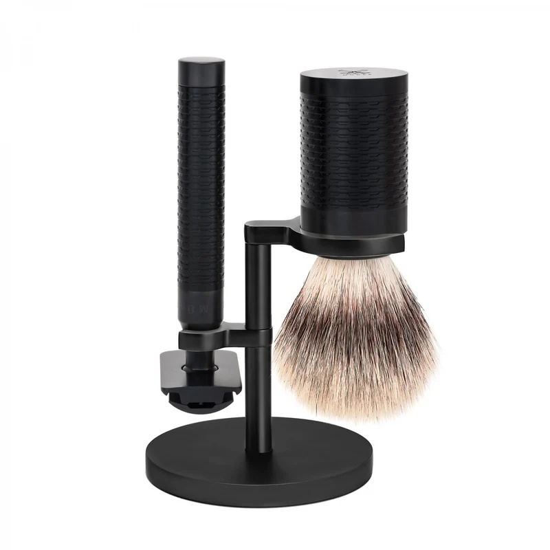 MÜHLE ROCCA 3 Pc. Shaving Set, Silvertip Fibre® Brush & Safety Razor, Jet