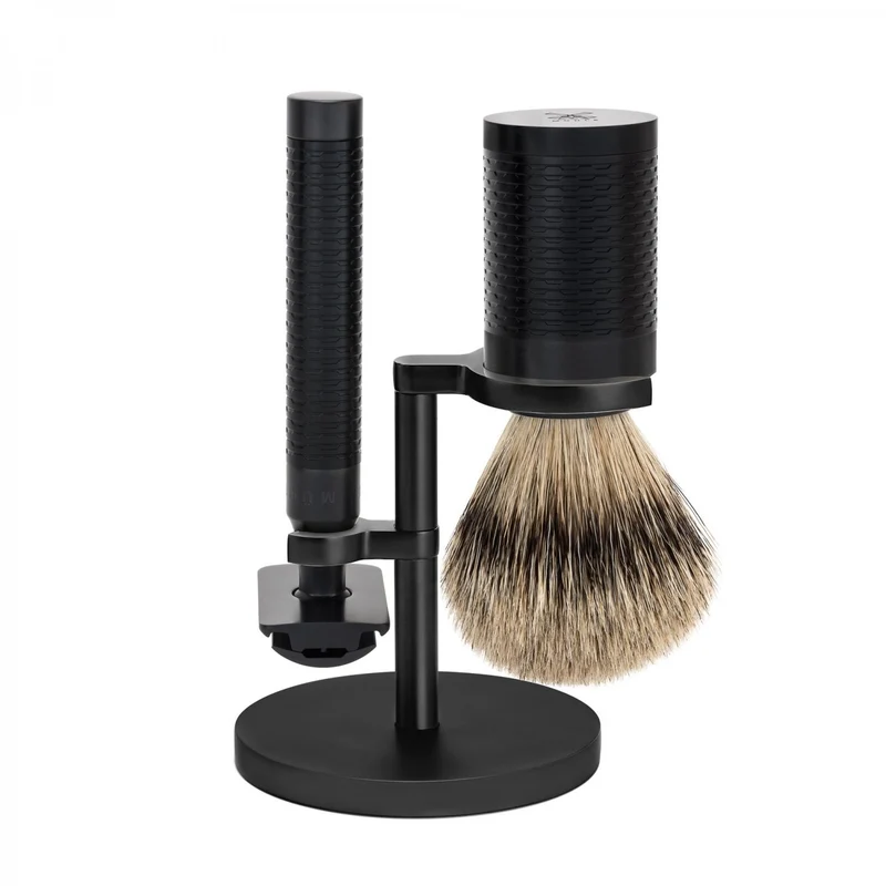 MÜHLE ROCCA 3 Pc. Shaving Set, Silvertip Badger Brush & Safety Razor, Jet