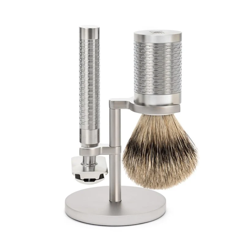 MÜHLE ROCCA 3 Pc. Shaving Set, Silvertip Badger Brush & Safety Razor, Stainless Steel
