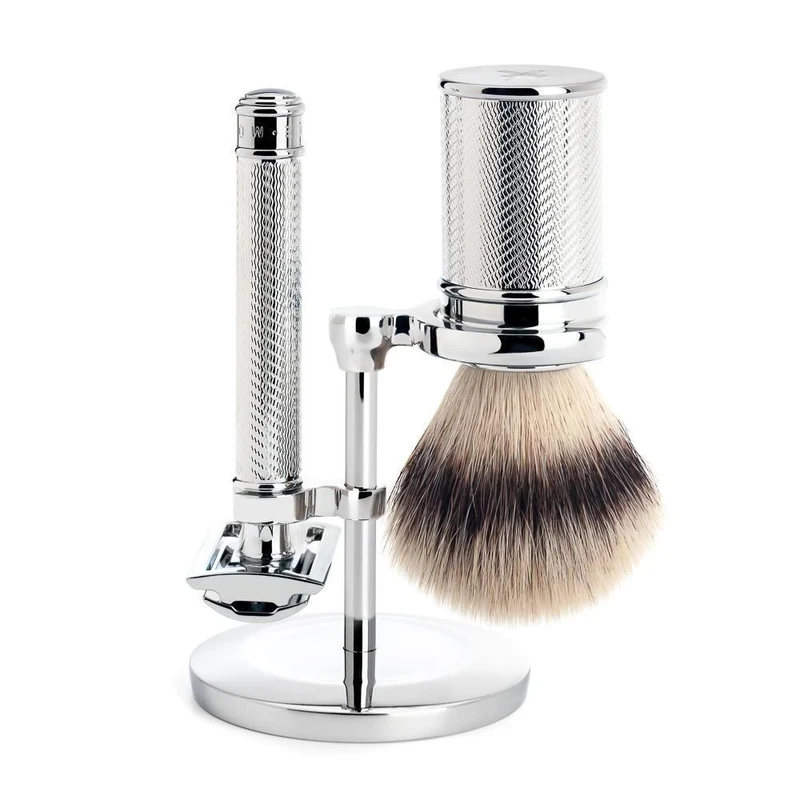 MÜHLE TRADITIONAL 3 Pc. Shaving Set, Silvertip Fibre® Brush & Safety Razor, Chrome-Plated Metal