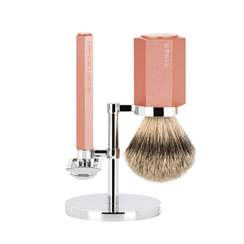MÜHLE HEXAGON 3 Pc. Shaving Set, Silvertip Badger Brush & Safety Razor, Sunrise