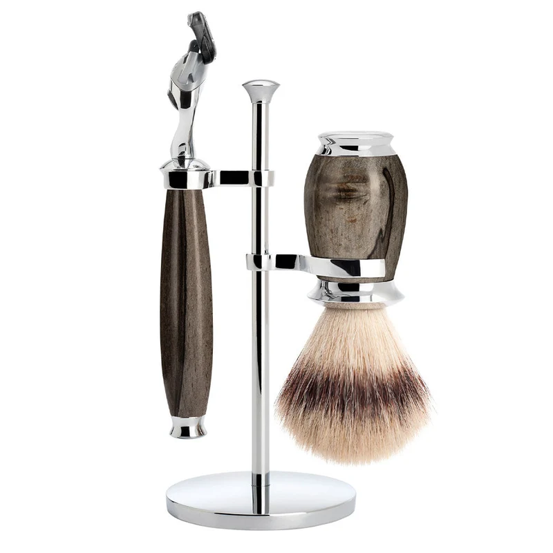 MÜHLE PURIST 3 Pc. Shaving Set, Silvertip Fibre® Brush & Gillette® Fusion™ Razor, Grained Beech