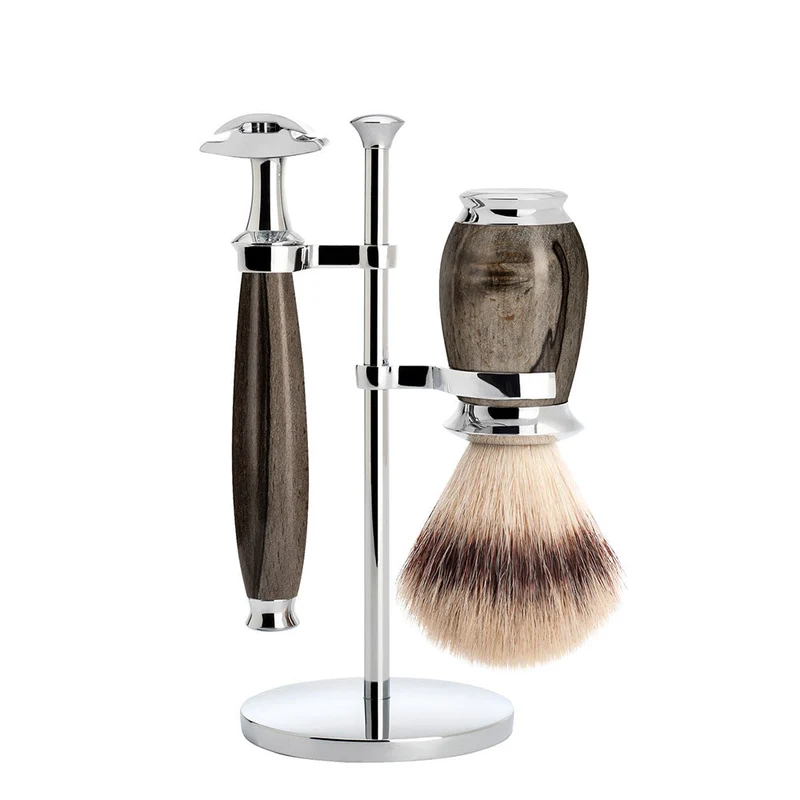 MÜHLE PURIST 3 Pc. Shaving Set, Silvertip Fibre® & Safety Razor, Grained Beech