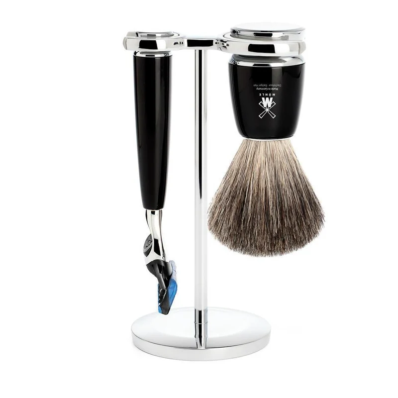 MÜHLE RYTMO 3 Pc. Shaving Set, Pure Badger Brush & Gillette® Fusion™ Razor, Black