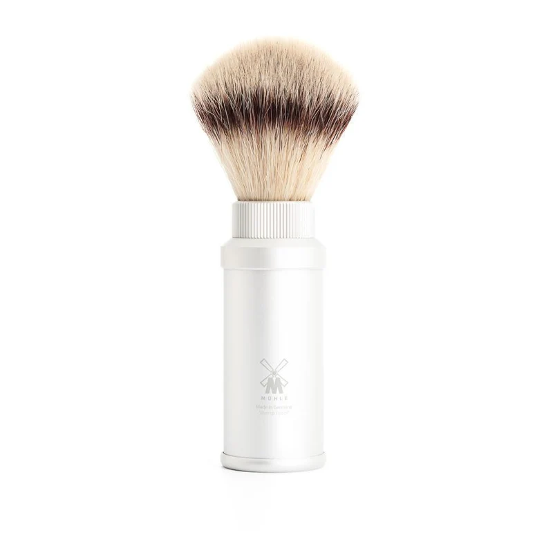 MÜHLE TRAVEL Shaving Brush, Silvertip Fibre®, Silver Anodized Aluminum
