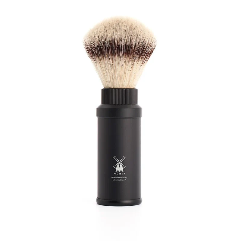MÜHLE TRAVEL Shaving Brush, Silvertip Fibre®, Black Anodized Aluminum
