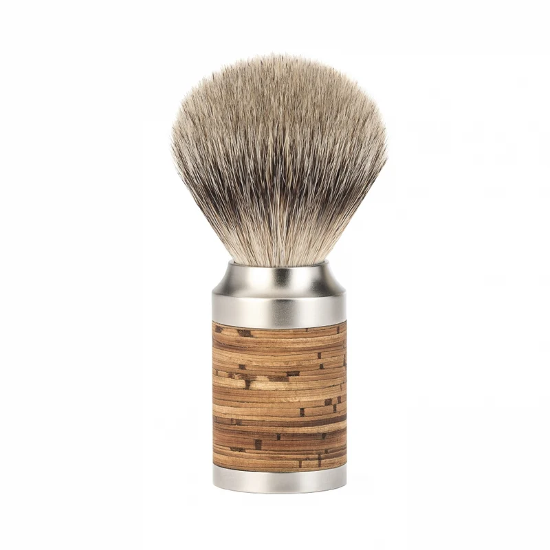 MÜHLE ROCCA Shaving Brush, Silvertip Badger, Stainless Steel, Birch Bark
