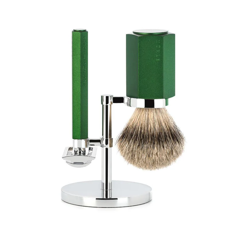MÜHLE HEXAGON 3 Pc. Shaving Set, Silvertip Badger Brush & Safety Razor, Forest