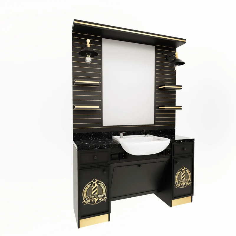 Barberarstation i Svart & Guld med Logotyp