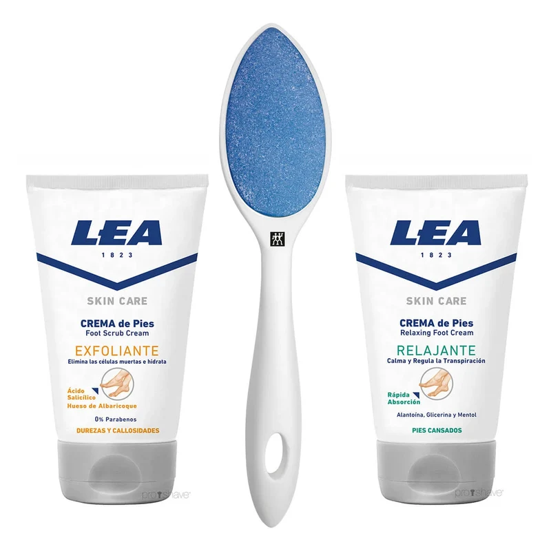 Fotvårdsset med keramisk fotrasp (vit), exfolierande fotskrubb och fotkräm