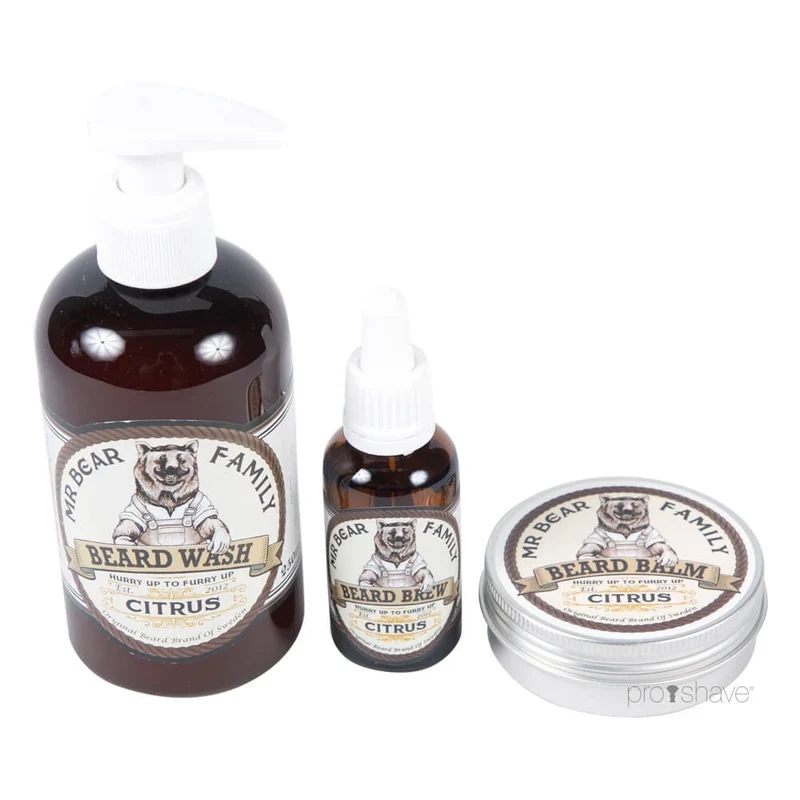 Citrus Set, skäggschampo, skäggolja och skäggbalm