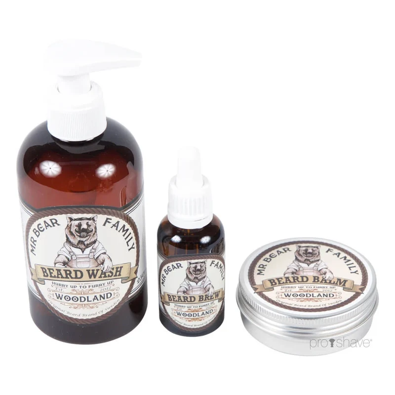 Woodland Set, skäggschampo, skäggolja och skäggbalm
