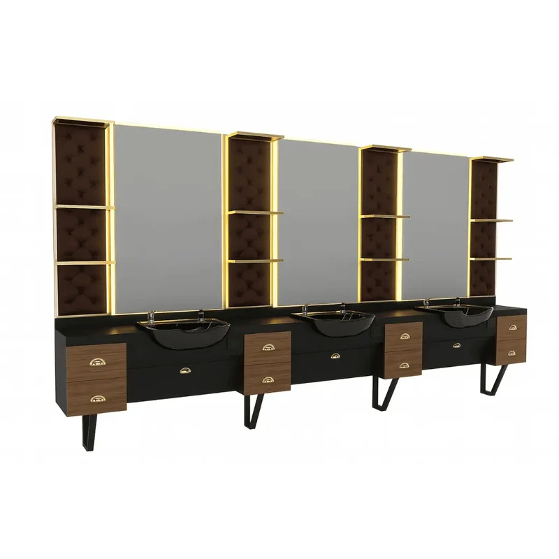 3-Plats Barberarstation med LED-belysning