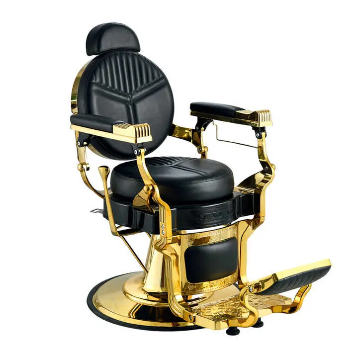 Klassisk Retro Barberarstol – Lyxmodell i Guld och Svart