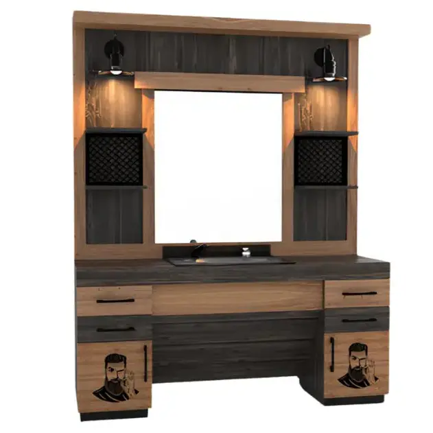 BARBER STYLING UNIT / MIRROR wood and black 2