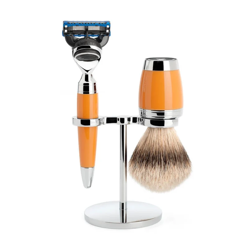 Rakset med Rakhyvel, Silvertip Rakborste och Hållare, Stylo, Butterscotch