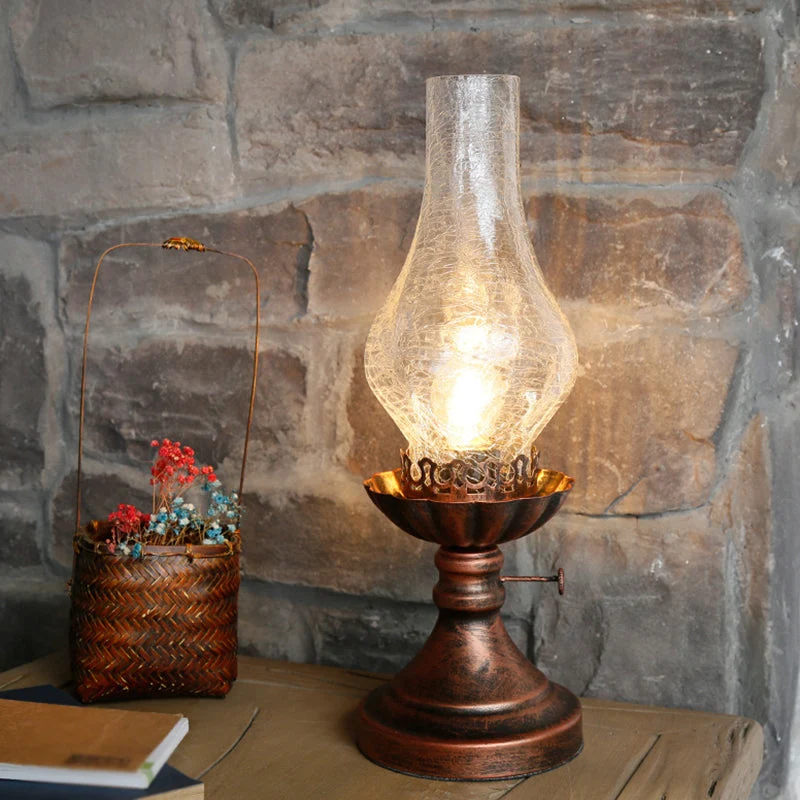 Retro Bordlampe med Elegant Glaslampeskærm