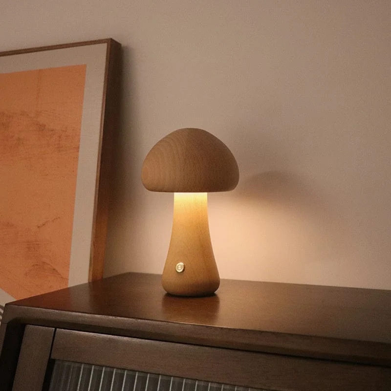 Elegant Svampe Lampe i Massivt Træ