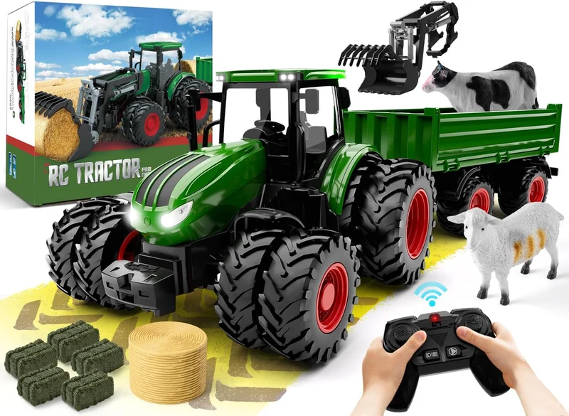 Børnevenlig Fjernstyret Traktor med Metal Trailer