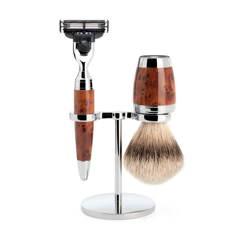 Rakset med Mach3 Rakhyvel, Rakborste och hållare, Stylo, Thuja Wood