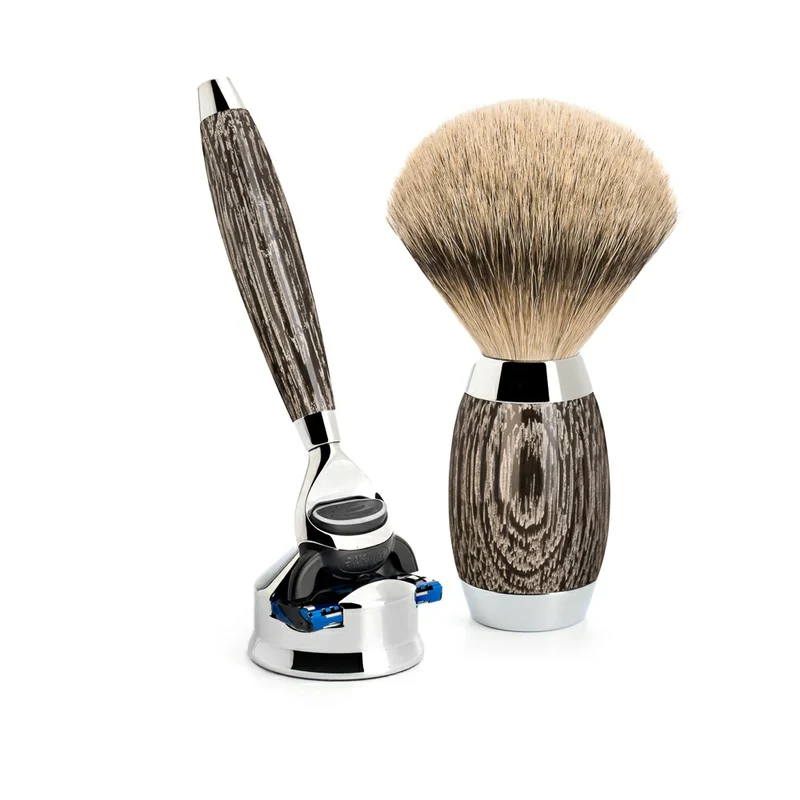 Edition No. 3, Rakset med rakhyvel, rakborste och rakhyvelhållare, Mose Oak & Sterling Silver