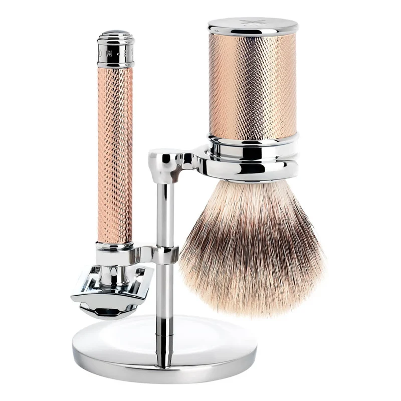Rakset med Säkerhetshyvel, Rakborste i fiber och hållare, Traditional, Rosegold