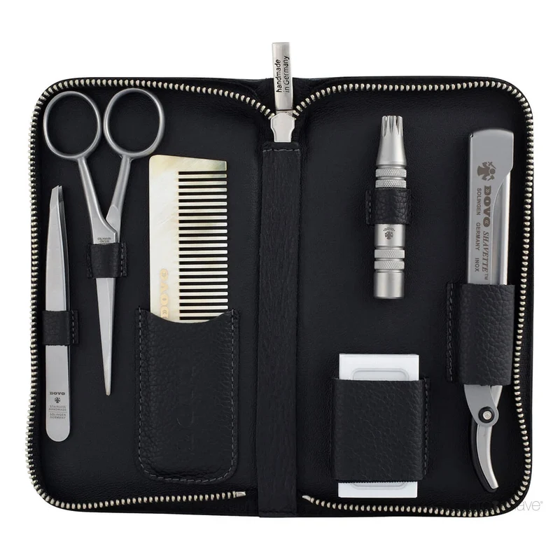 Beard & Grooming Set med 6 delar, svart läder