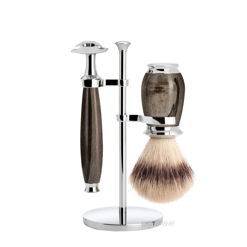 Rakset med Säkerhetshyvel, Silvertip Fibre® Rakborste och Hållare, Purist, Grained Beech