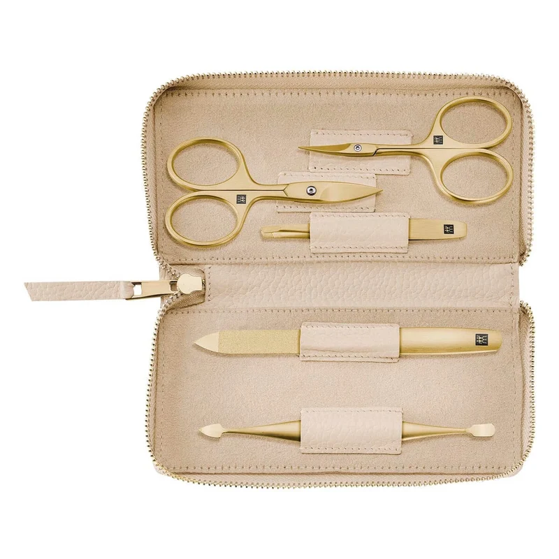 Manikyrset, 5 delar, Guld, Off-White läder