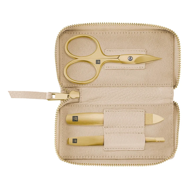 Manikyrset, 3 delar, Guld, Off-White läder