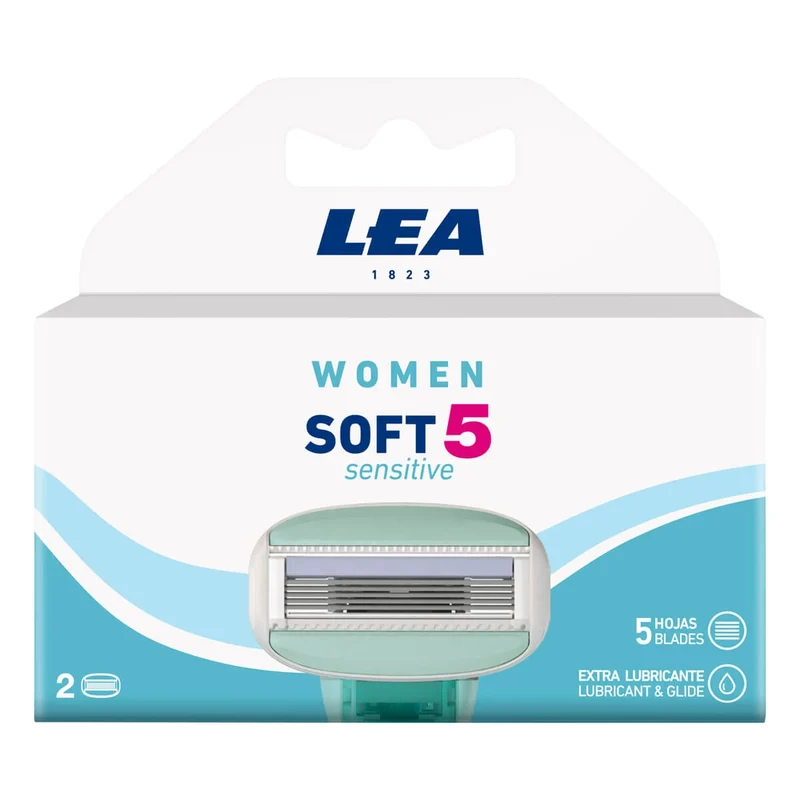 Soft 5 Sensitive, Förpackning med 2 extra Rakblad (5 blad), Dam
