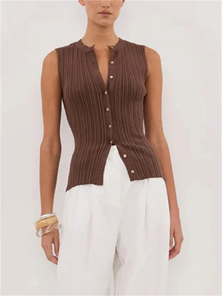 Tossy Summer Knitwear Ribbed Cardigan Top Female Sleeveless Solid Fashion Patchwork Y2k Cropped Top Women's Knit Cardigan Coat