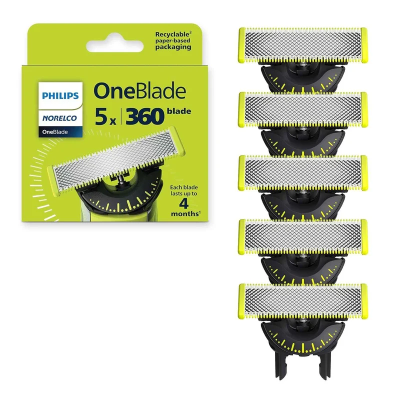 Philips Norelco OneBlade 360 Genuine Replacement Blades for OneBlade Electric Shaver - 5 Pack, Model QP450/80