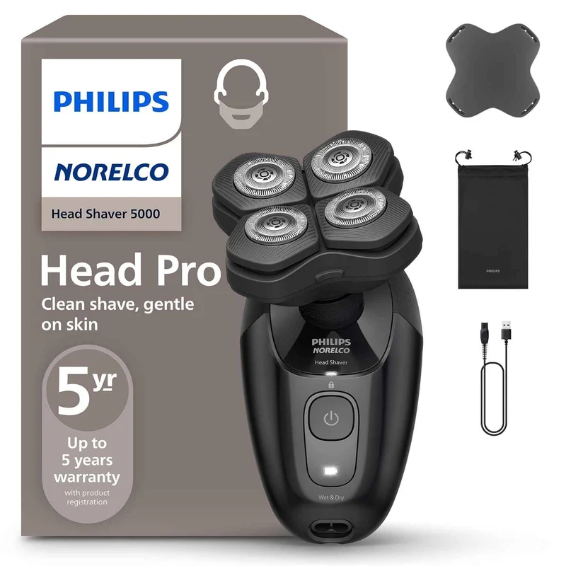 Philips Norelco Head Shaver Pro 5000 Series - Electric Shaver for Men 360° Flexing Head & ComfortCut Blades for Clean Shave, Model HS5980/40