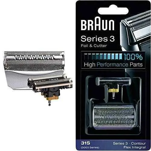 Braun 31s Genuine Replacement Foil and Cutter - Fits Series 3, Contour, Flex XP- 5000 Series Only - Silver - Made In Germany