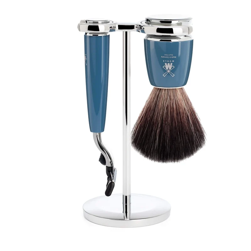 Rakset med Mach3-rakapparat, Rakborste och hållare, Rytmo, Petroleum Blue