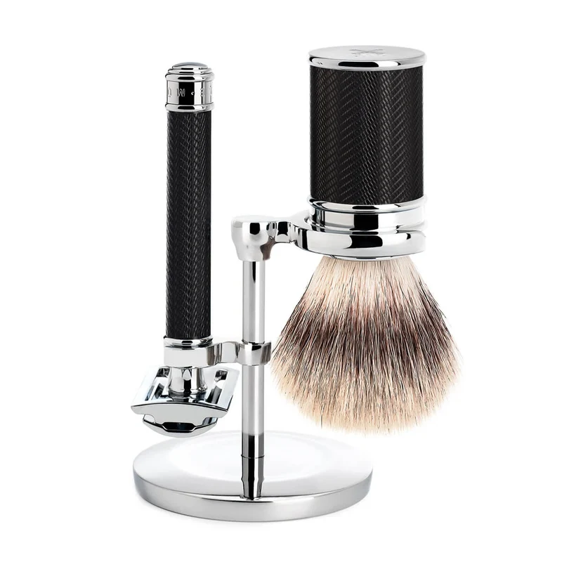 Rakset med Säkerhetshyvel, Silvertip Fibre® Rakborste och Hållare, Traditional, Svart