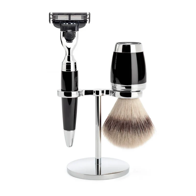 Rakset med Mach3 Rakhyvel, Silvertip Fibre® Rakborste och hållare, Stylo, Svart Resin