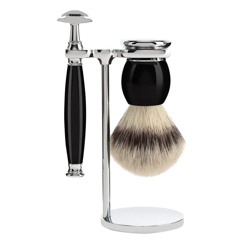 Rakset med Säkerhetshyvel, Silvertip Fibre® Rakborste och Hållare, Sophist, Svart Resin